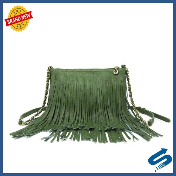 Handbags - Fringe Crossbody Shoulder Bag with Adjustable Strap, 10x7x1